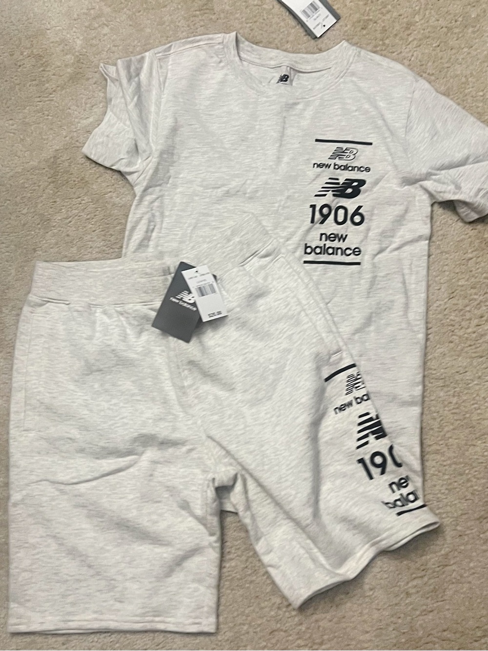 NWT Boys Large 14/16 New Balance Light Heather Gray Tee & Shorts Set